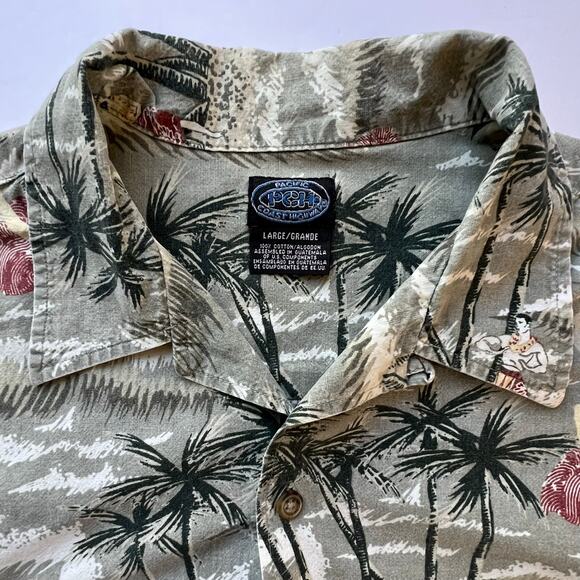 Vintage Pacific Coast Highway Hawaiian Hula Tropical AOP Surf Shirt Button Up L - Picture 2 of 8